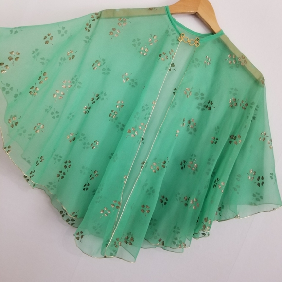 Vintage Green Sheer Shawl Cape OS - Picture 2 of 9
